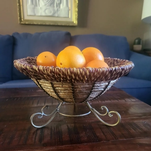 unbranded Accents Iron And Wicker Woven Large Fruit Basket Planter